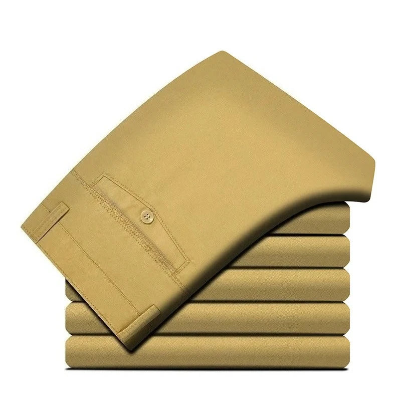 100 Cotton Men's Casual Pant Straight Cut Chino Trouser Male Formal Dress Office Work Golf Wear Summer Classic Business Khaki 40