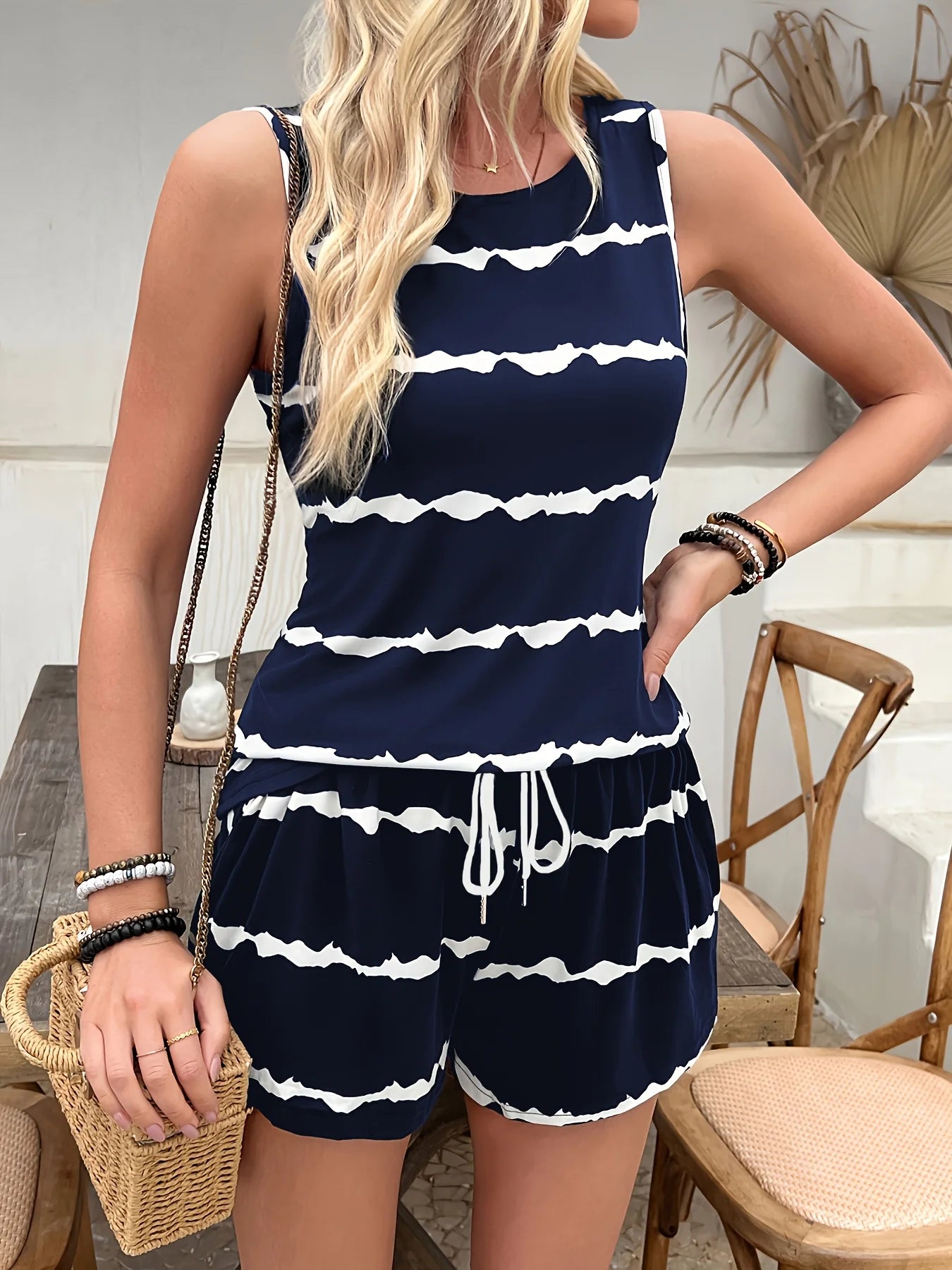 Women's Line Print 2-Piece Set