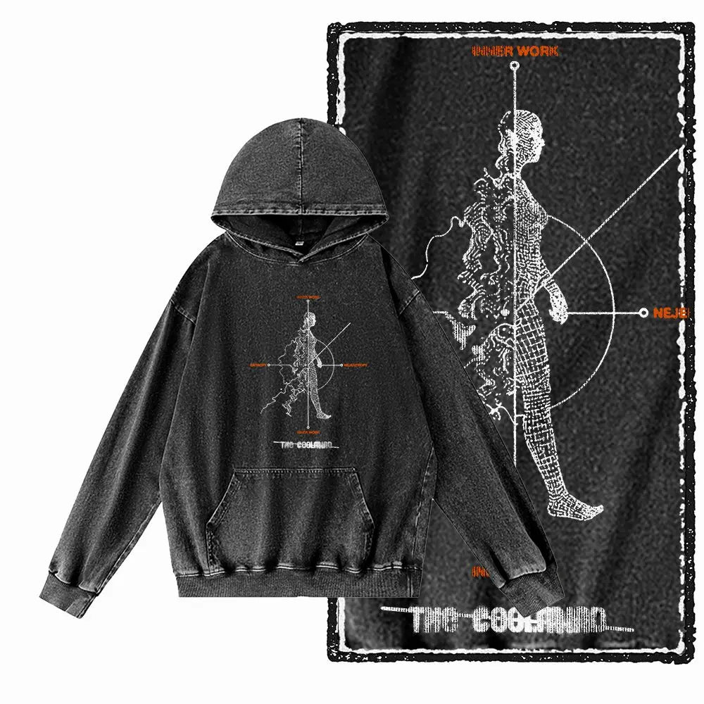 G15 Acid Washed Black Cool 100% Cotton COOLMIND Printed Men's Hoodies | Streetwear Big Size O-neck men's Hoodie