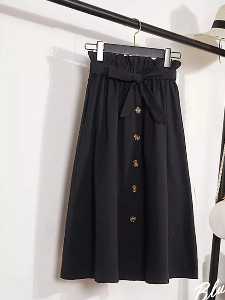 Elegant Button High Waist Skirt