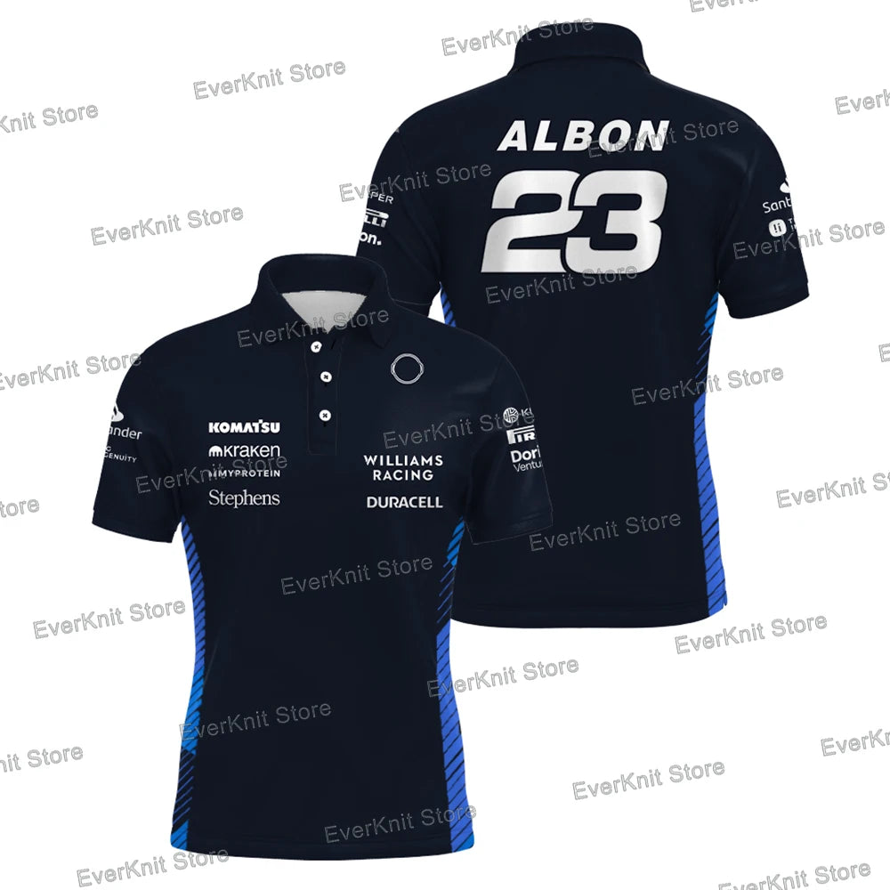 Men's Carlos Sainz 55 Navy Williams Racing Polo Shirt Alex Albon 23 Driver Sports Breathable T-Shirt Daily Casual Plus Size Polo