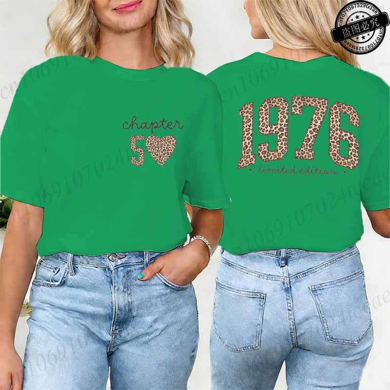 Fashion Women T Shirt 1976 Retro Birthday Print T Shirt Leopard 50th Birthday Gifts Tops Ladies Shirt Harajuku Graphic T-shirt