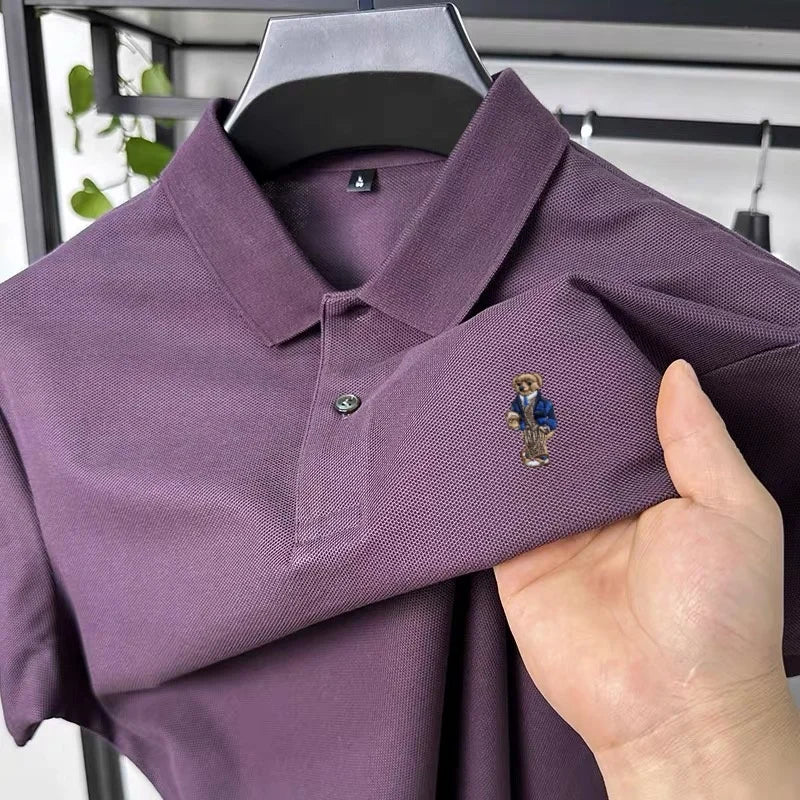 100% pure cotton new men's short sleeved polo shirt summer fashion original high-end brand bear embroidery golf casual T-shirt