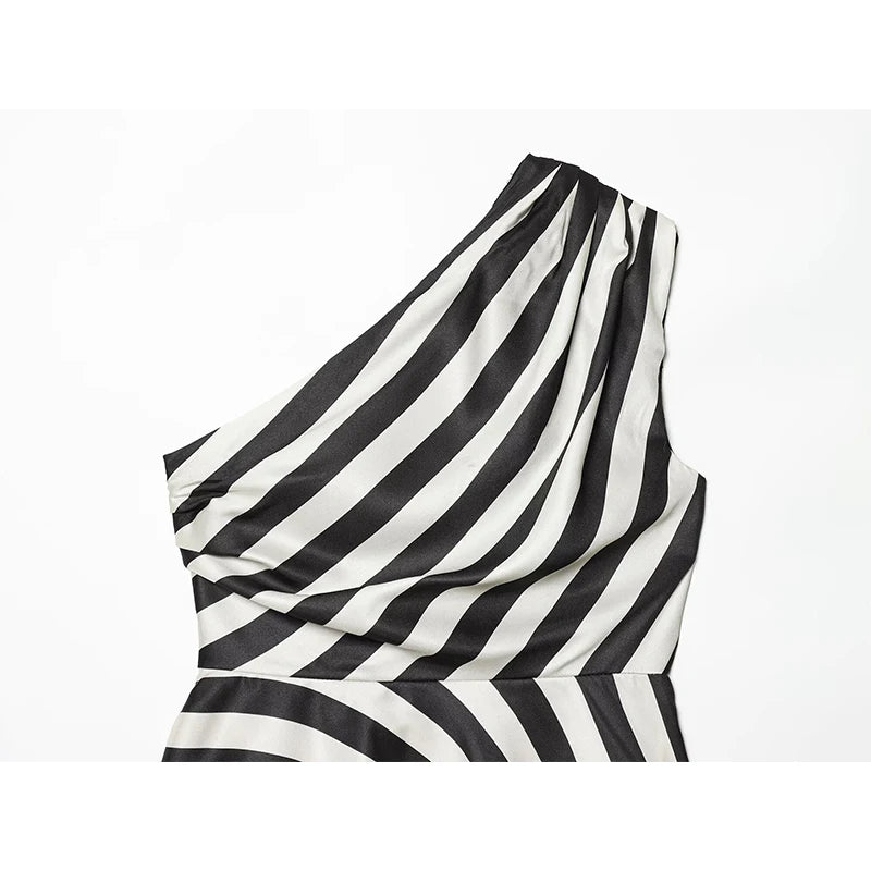 YENKYE New 2026 Women's Striped One Shoulder Sleeveless Peplum Top Draped Asymmetric Hem Party Crop Top Summer Blouse