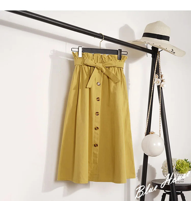 Elegant Button High Waist Skirt