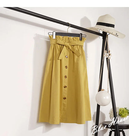 Elegant Button High Waist Skirt