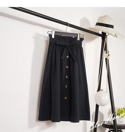 Elegant Button High Waist Skirt