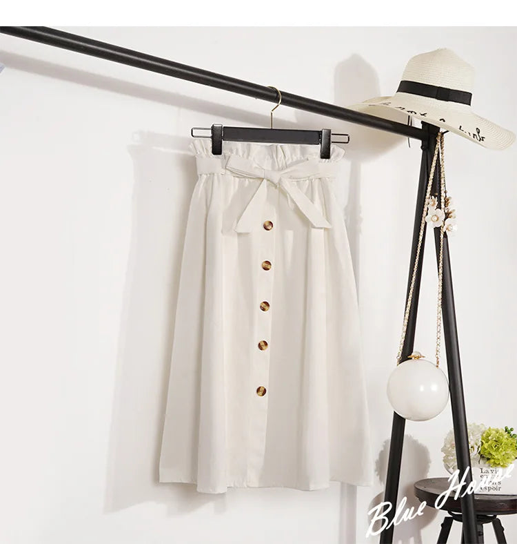 Elegant Button High Waist Skirt