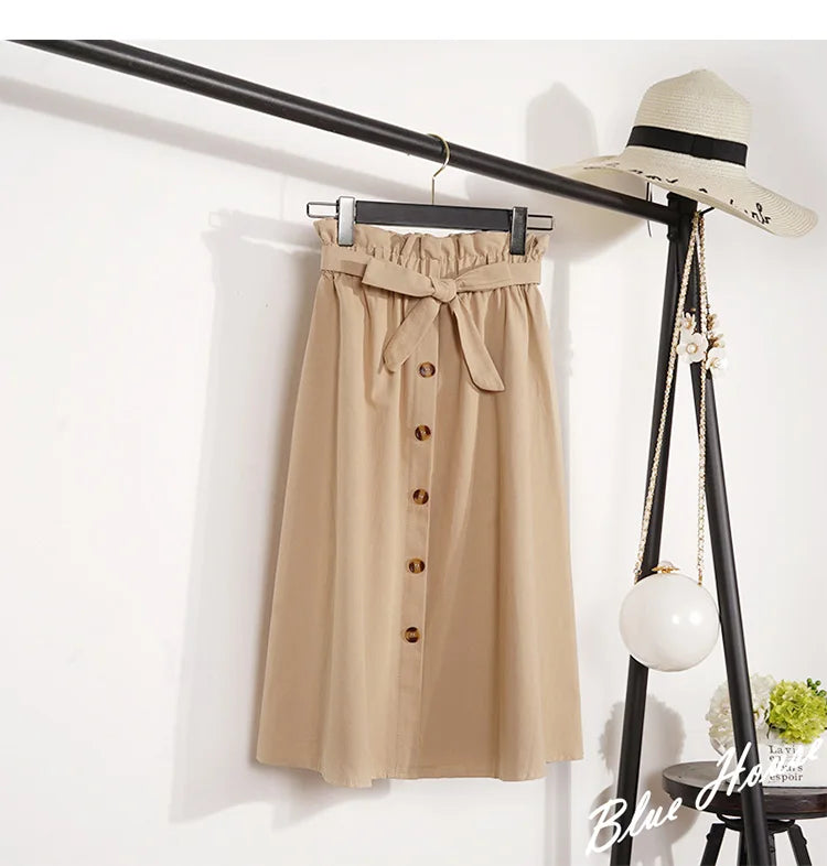 Elegant Button High Waist Skirt
