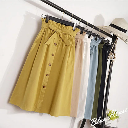 Elegant Button High Waist Skirt