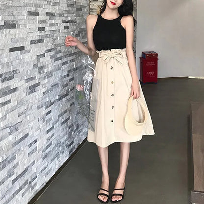 Elegant Button High Waist Skirt