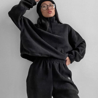 2Pcs/Set Women Sportswear Suit Casual Trousers Solid Color Hooded Sweatshirt And Pant Tracksuit Sport Suit Pullover Sweatshirt