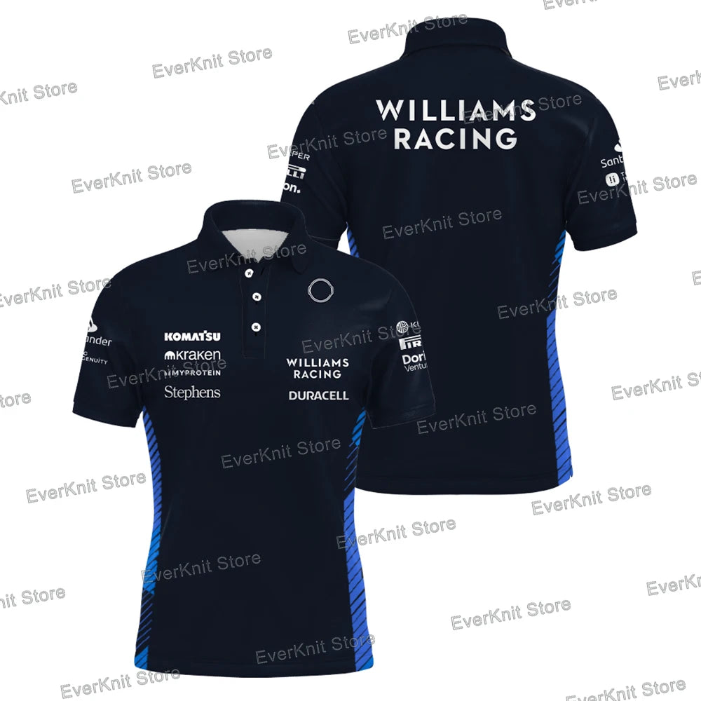 Men's Carlos Sainz 55 Navy Williams Racing Polo Shirt Alex Albon 23 Driver Sports Breathable T-Shirt Daily Casual Plus Size Polo