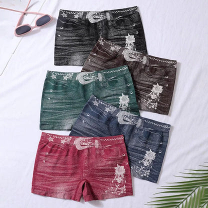 Sexy Hip Lifting Faux Jean Shorts Women's Low Waist Seamless Fitness Denim Shorts Hip Hop Y2k Sports Running Leggings Pants