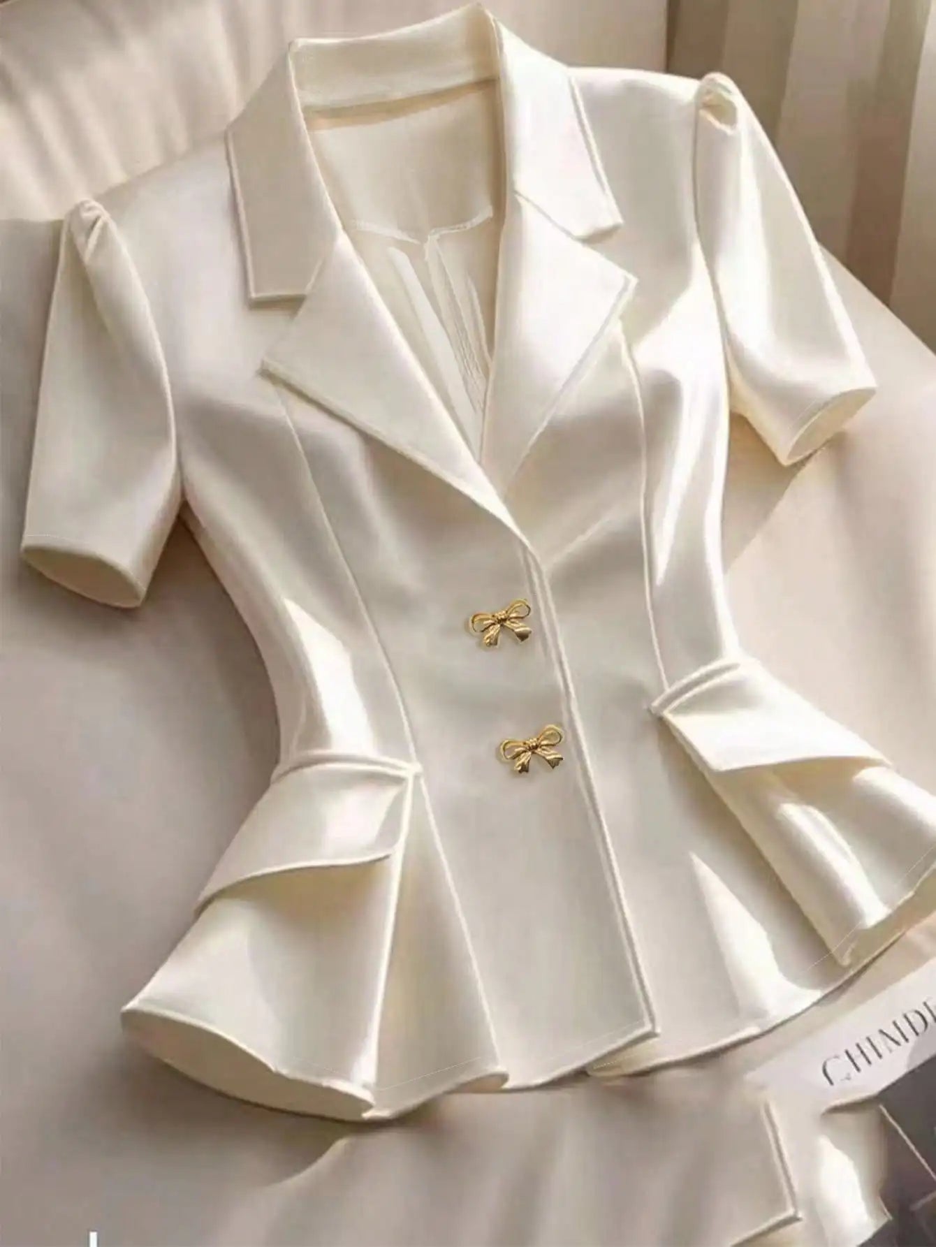 Chic White Satin Peplum Blazer