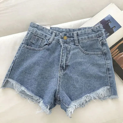 Women's 2026 High Waist Raw Edge Wide Leg Solid Denim Korean Casual Summer Shorts