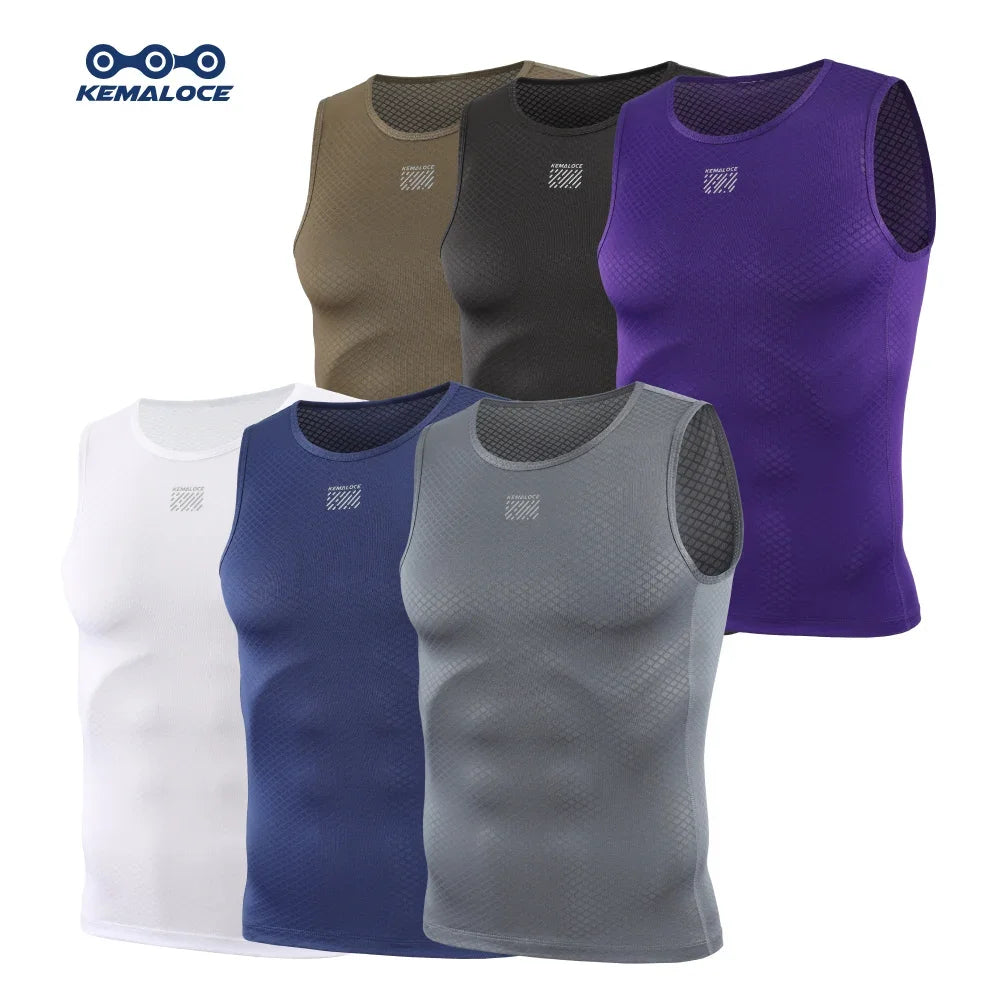 KEMALOCE Cycling Base Layer Men Sleevess Breathable White&Black&Blue Mesh Sleevess Vest Quick Dry Summer Sports&Run Undershirts