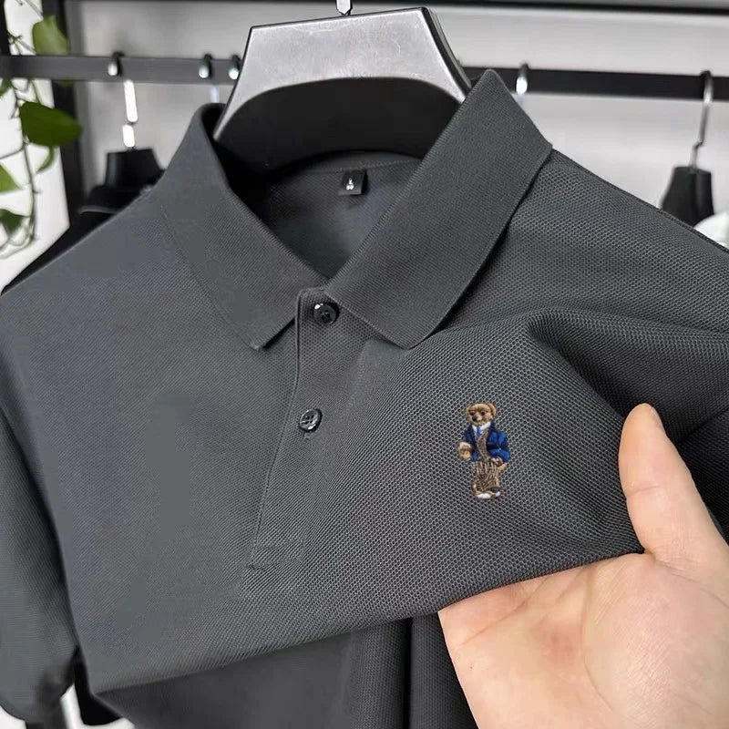100% pure cotton new men's short sleeved polo shirt summer fashion original high-end brand bear embroidery golf casual T-shirt