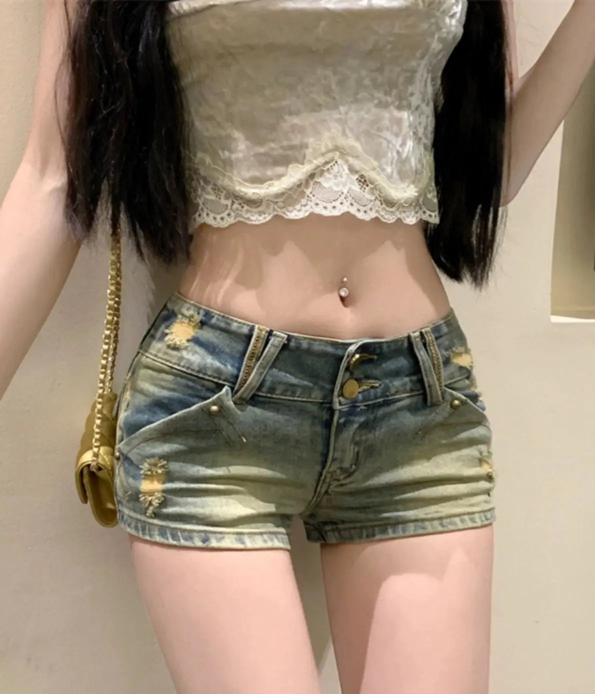 Sexy Denim Shorts Low Waist Crop Tops Women's Summer New Arrival Packed Hip Tight Fitting High Waist Hip Huggers Trendy