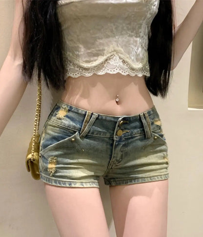Sexy Denim Shorts Low Waist Crop Tops Women's Summer New Arrival Packed Hip Tight Fitting High Waist Hip Huggers Trendy