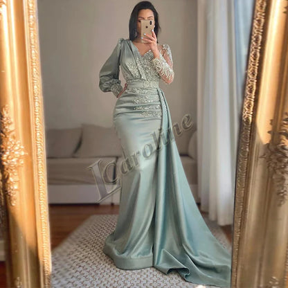 Caroline Luxurious Mermaid Celebrity Dresses For Women Rhinestones Lace Appliques Corset Dubai Robes De Soiree Customized