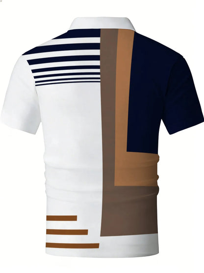 2026 Summer New Style Men's Short-Sleeved Polo Shirt With 3D Stripes Pattern Print Street Casual Fashion Breathable