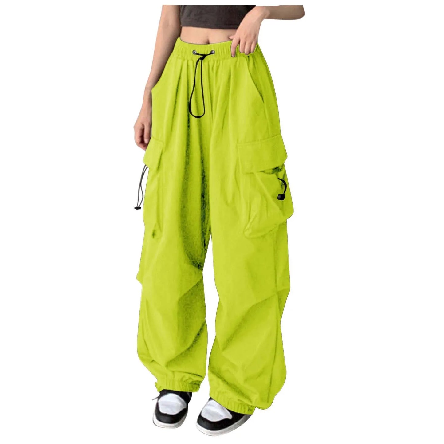 Cargo Pants for Women Drawstring High Waist Hip Hop Joggers Cargo Straight Trousers Vintage Solid Casual Streetwear Baggy
