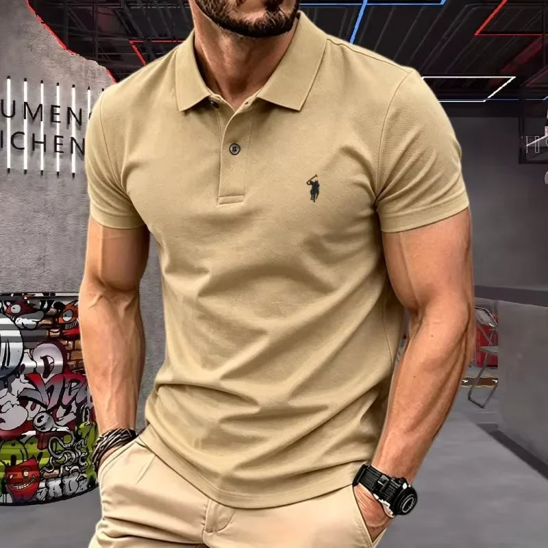 High end brand 100% Pure Cotton Men's Short Sleeve Polo Shirt 2026 Summer Luxury Fashion Pony embroidery Golf Top Casual T-shirt