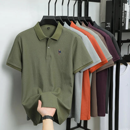 100% pure cotton new men's short sleeved polo shirt summer fashion original high-end brand bear embroidery golf casual T-shirt