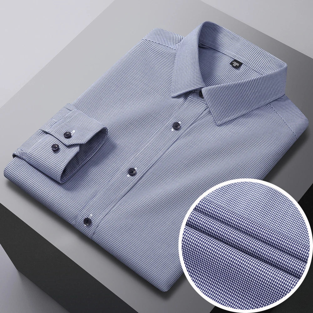 Men's Breathable Houndstooth Print Wrinkle-Free Dress Shirt Soft Long Sleeve Casual Button Down Blouse Business Daily Essential