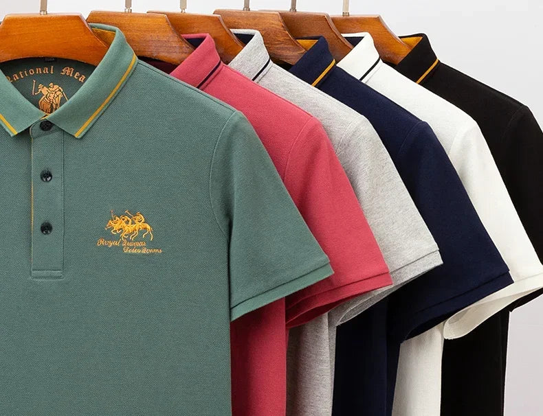 2024 High Quality Men's Cotton Embroidered Polo Shirt Summer New High-end Business Casual Lapel Short Sleeve T-shirt