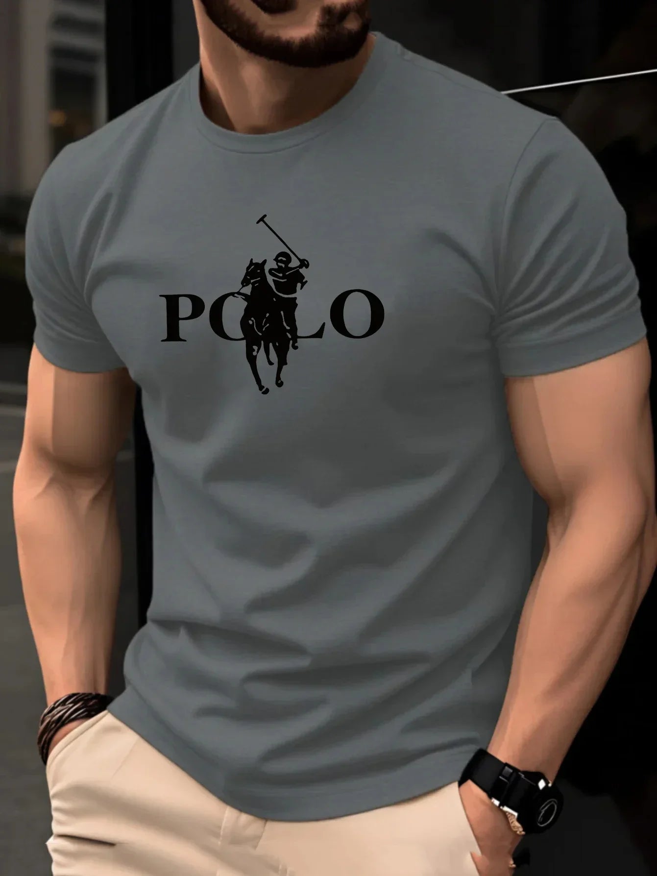 Men's Summer Simple and Fashionable Casual Business Short Sleeved T-shirt Round Neck Solid Color Sports Quick Drying Top