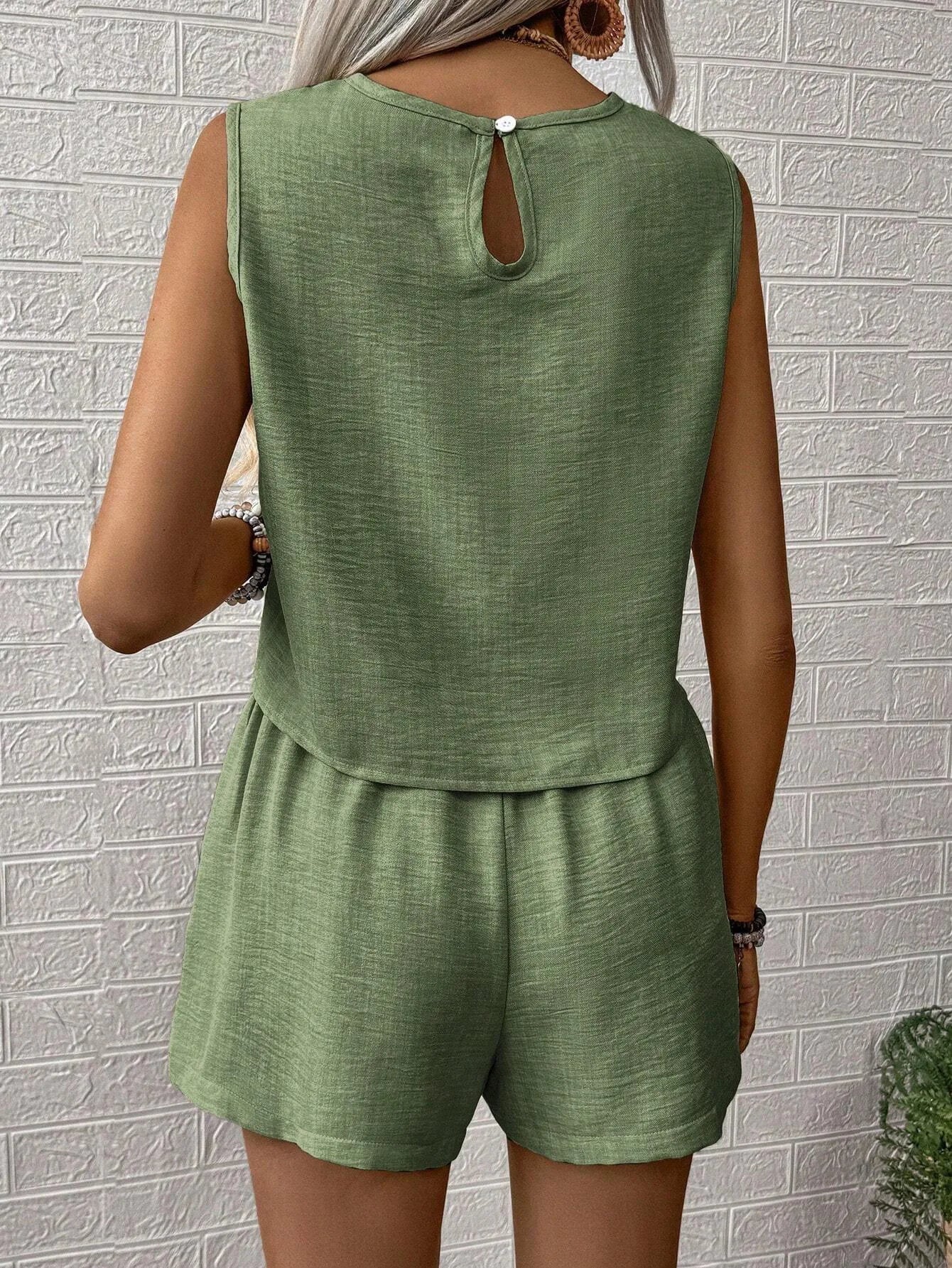 Solid Color Top and Shorts Set