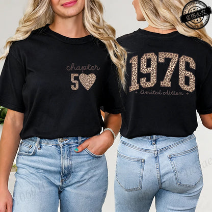 Fashion Women T Shirt  1976 Retro Birthday Print T Shirt Leopard 50th Birthday Gifts Tops Ladies Shirt Harajuku Graphic T-shirt