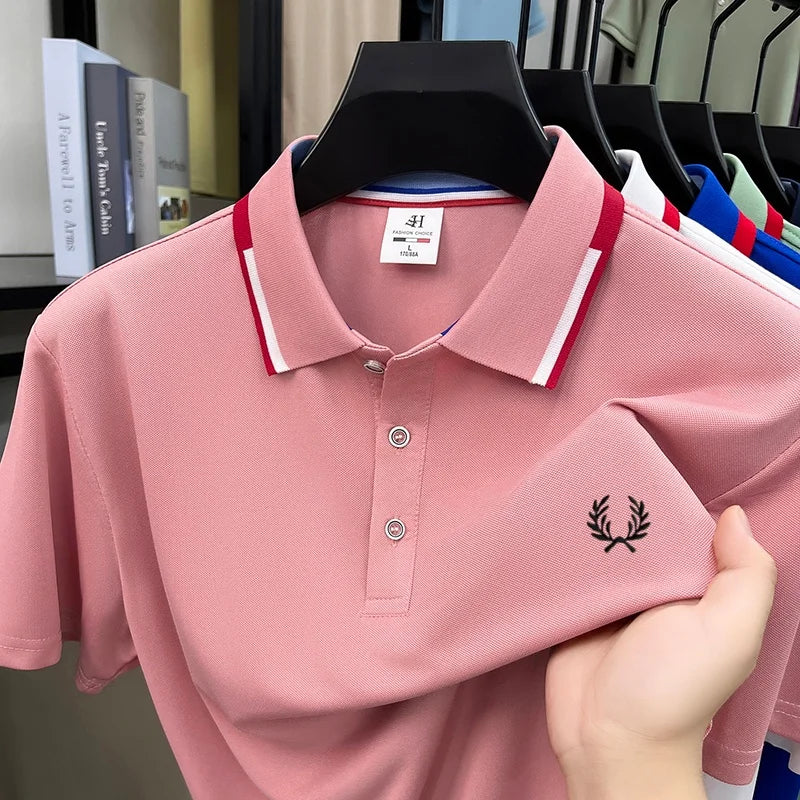 Luxury and fashionable men clothing brand exquisite embroidery simple and breathable polo shirt casual short top for summer 2026