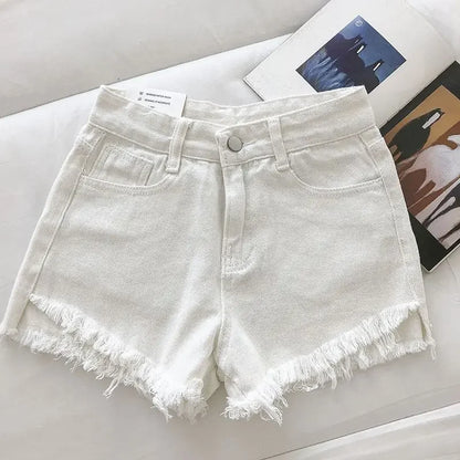 Women's 2026 High Waist Raw Edge Wide Leg Solid Denim Korean Casual Summer Shorts