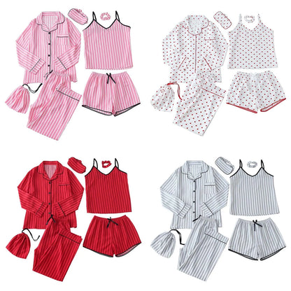 Women'S Spaghetti Strap Pajamas Set 7 Piece Cute Loungewear Shorts Pj Set Ladoes Pajamas Outfit Sleepwear For Sleeping піжама