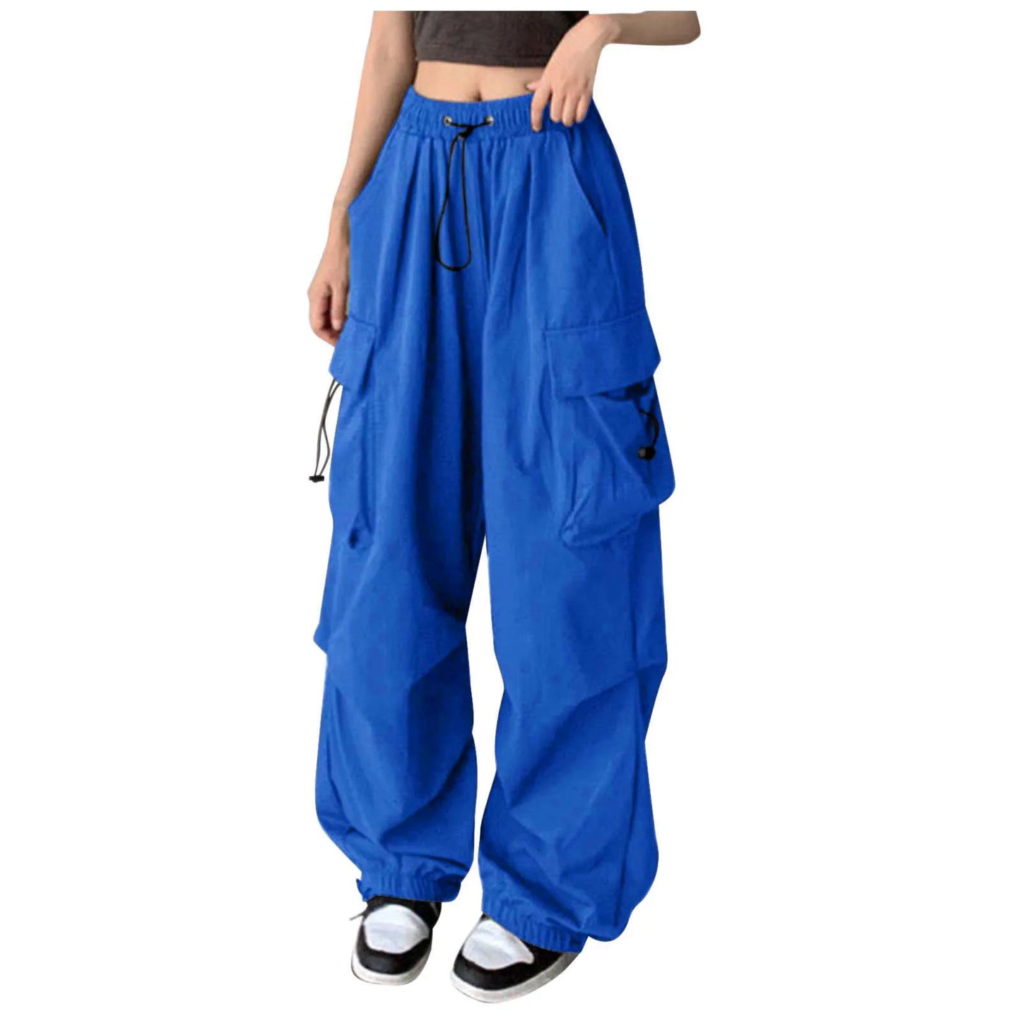 Cargo Pants for Women Drawstring High Waist Hip Hop Joggers Cargo Straight Trousers Vintage Solid Casual Streetwear Baggy