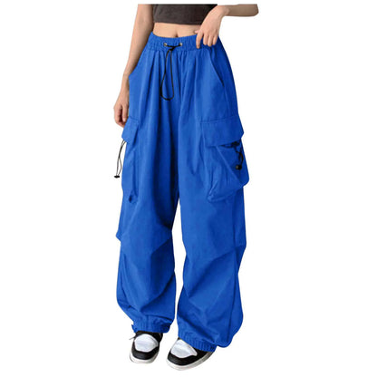 Cargo Pants for Women Drawstring High Waist Hip Hop Joggers Cargo Straight Trousers Vintage Solid Casual Streetwear Baggy
