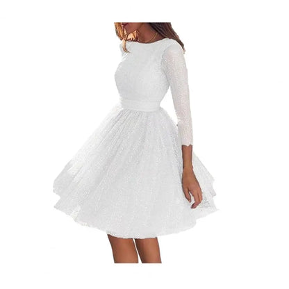 Dazzling Evening Gown Glitter Starry Tulle Prom Dress Crew Neck Formal Women Evening Dress Mesh Cocktail Party Short Dress 80%