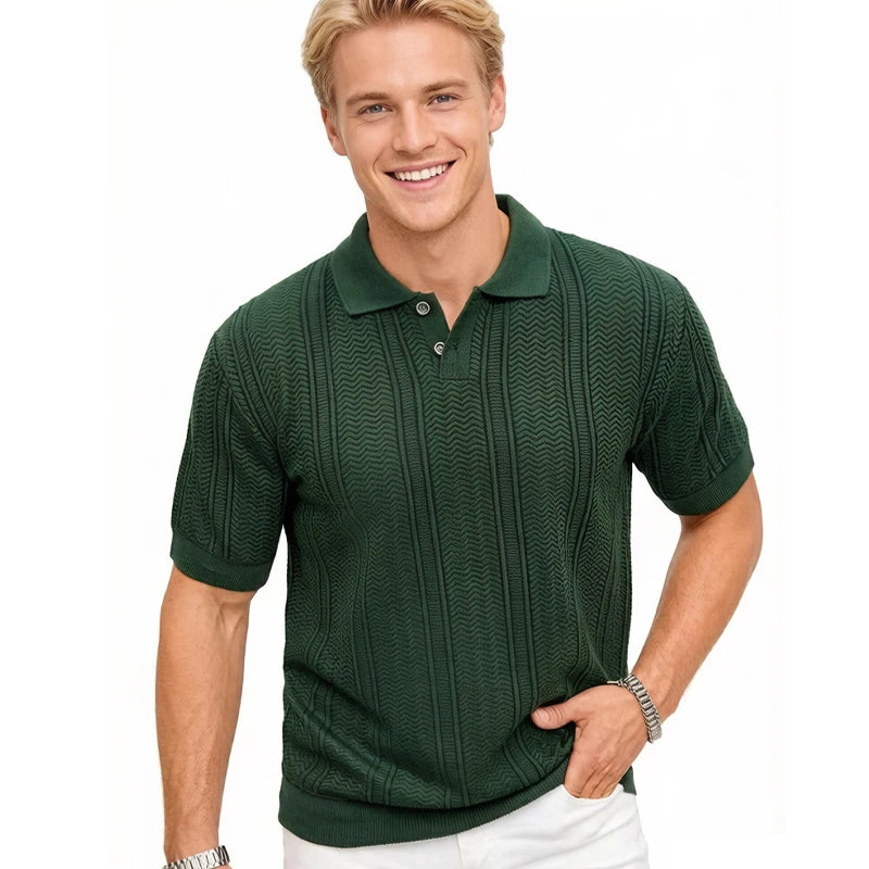 US Size New Men Knit Shirt Short Sleeve Polo Shirts Solid Button Knit Polo Shirt Summer Light Weight Shirts