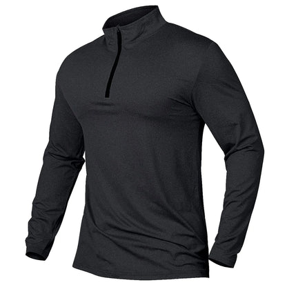 Men'S Active Sports Shirts Soild Quarter Zip Long Sleeve Running Pullover Tops Outdoor Sweatshirt Summer Breathable Shirt