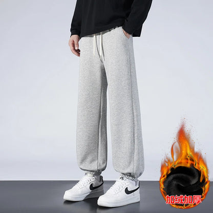High-quality Fabric Fashion Pants Comfortable Fleece-lined Warm Sweatpants Loose-fitting Versatile Simple Men's Running Trousers
