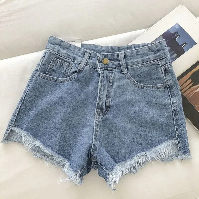 Women's 2026 High Waist Raw Edge Wide Leg Solid Denim Korean Casual Summer Shorts