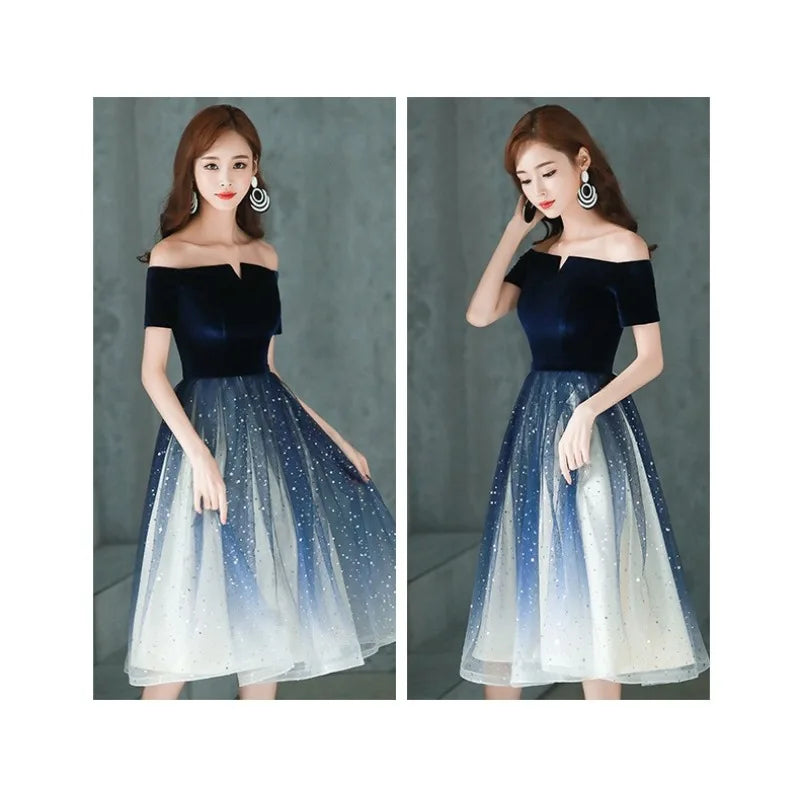 2026 Summer Women's New High Quality Luxury Black Glitter Host Performance One Shoulder Banquet Slimming Evening Dress