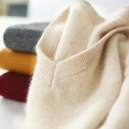 Cashmere Sweater V-neck Pullovers Men's Loose Oversized M-3XL Knitted Bottom Shirt Spring Autumn New Korean Casual Men Top