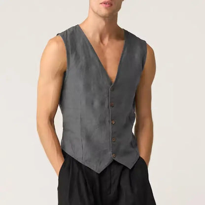 Linen Casual Men's Vest Cool Sleeveless Male Summer Single Breasted Suit Vests V Neck Vintage Jacket for Men Waistcoat
