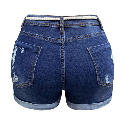 Summer Denim Shorts For Women 2025 Ripped Hotpants Casual Women's Short Pants Elastic High Waisted Rolled Baggy Jean Shorts