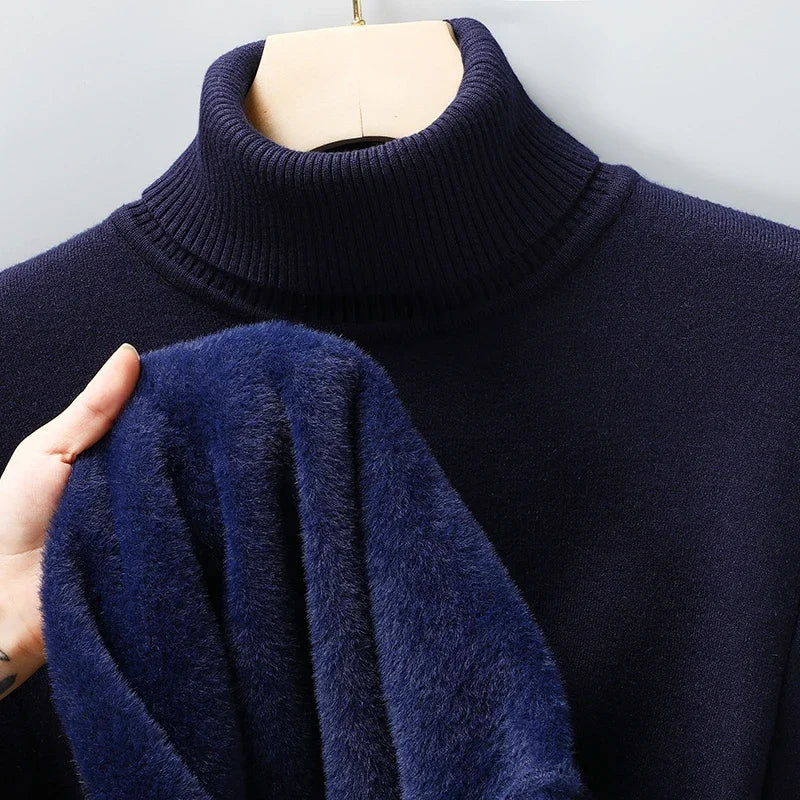 Sweatwear Mens Anti-pilling High Quality Knitted Turtleneck Sweater Slim Fit Long Sleeve Pullover Solid Color Trend Men Clothing