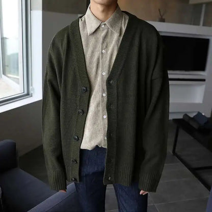 IEFB Men's Wear Knitted Sweater Loose V-neck Single-breasted Solid Color Knitting Cardigan Coat 2026 Spring New Trendy 9Y3266